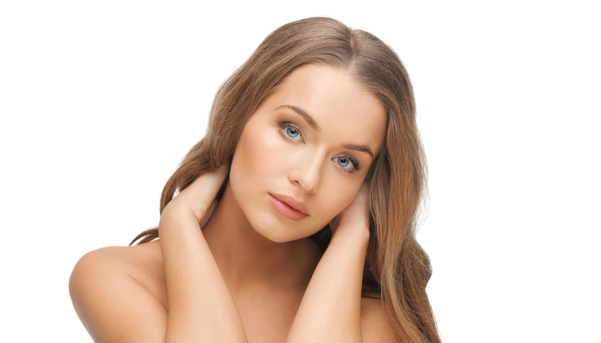 beautiful woman face with long blond hair